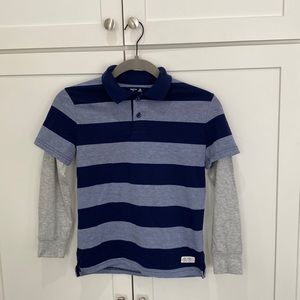 Blue and grey polo shirt with long sleeves